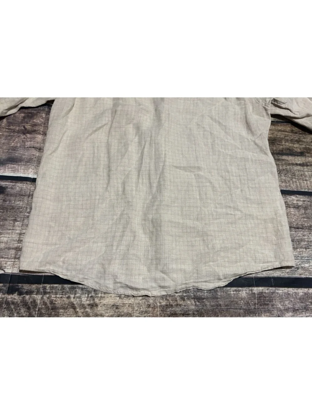 90s J Crew Shirt Mens Large Linen Check Beige Band Collar Pocket